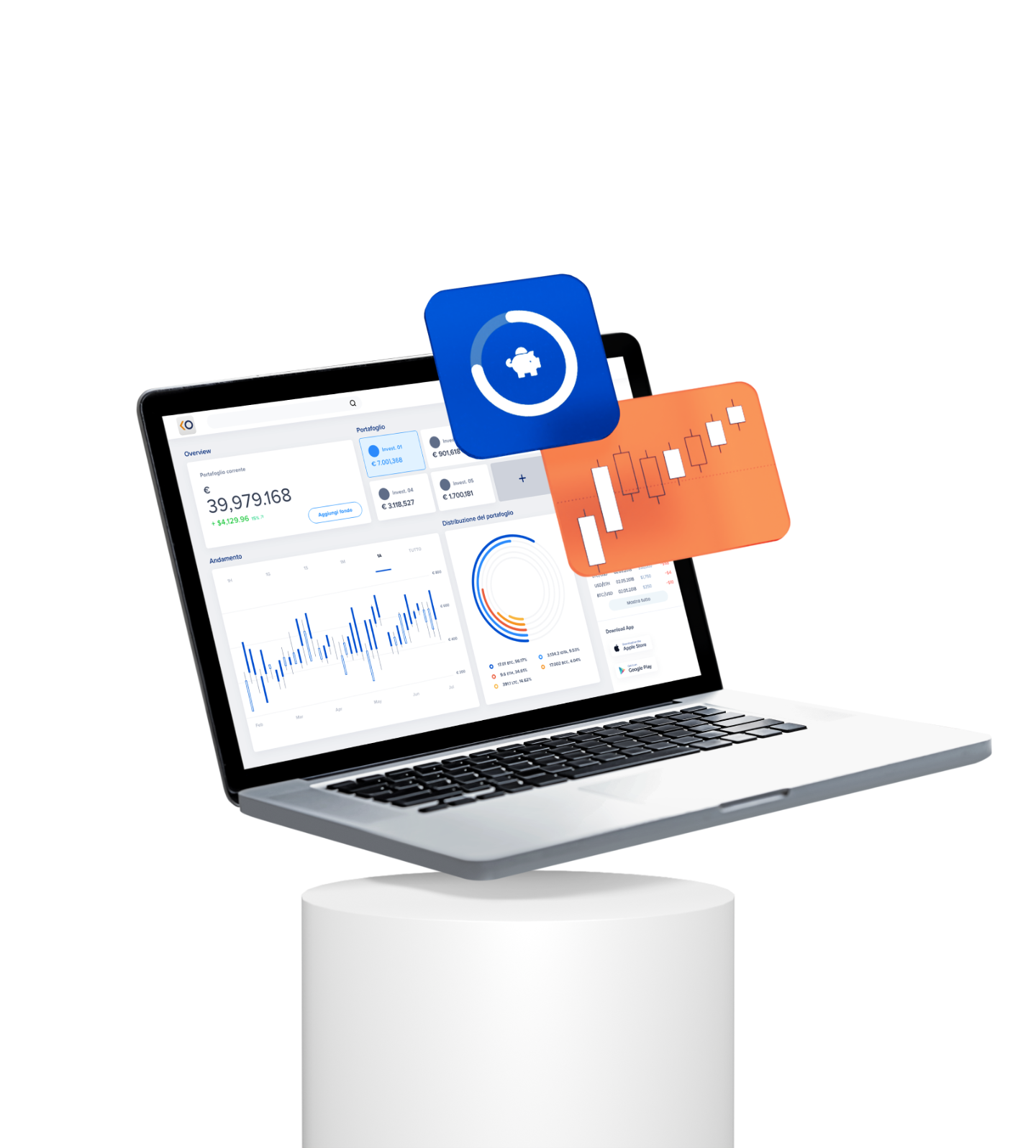 Hero pagina investimenti CambianOnline - Laptop con grafici